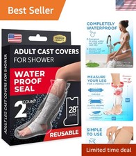 100 Waterproof Cast Covers for Shower Leg - 2pk - Tight Seal - Reusable Adul...