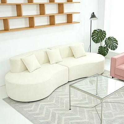 White Modern Curved Couch 4 Seat Compressed Modular Sectional Sofa for Home New