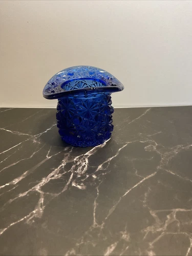 Vintage Fenton Turquoise Blue Daisy & Button Glass Top Hat Vase Retro 2.5" MCM