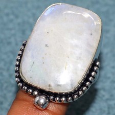 925 Silver Plated Rainbow Moonstone Ring US 7 Birthday Surprise Gift Trendy GW