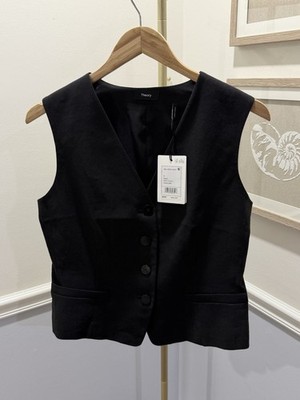  NEW- Theory- Women's 8 BLACK Soft Crunch Linen Vest