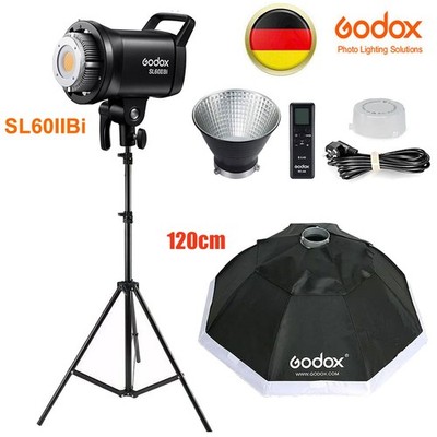 Godox SL60IIBi 75W 2800K-6500K LED-Videoleuchten+120cm Softbox+2m Licht Stativ