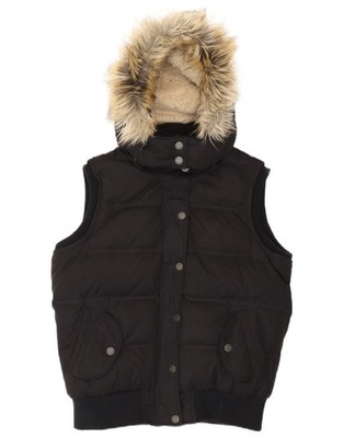 Fat Face wattierte Damenweste mit Kapuze UK 12 Medium schwarz Polyester AV01