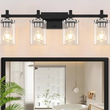 4-Lights Black and Brushed Nickel Vanity Lights with Clear Glass Shade