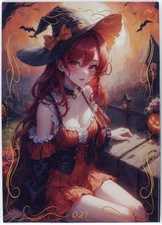 ❤️SPICY HALLOWEEN GIRL - Goddess Anime Waifu Card - PEACH BLOSSOM BEAM - 021