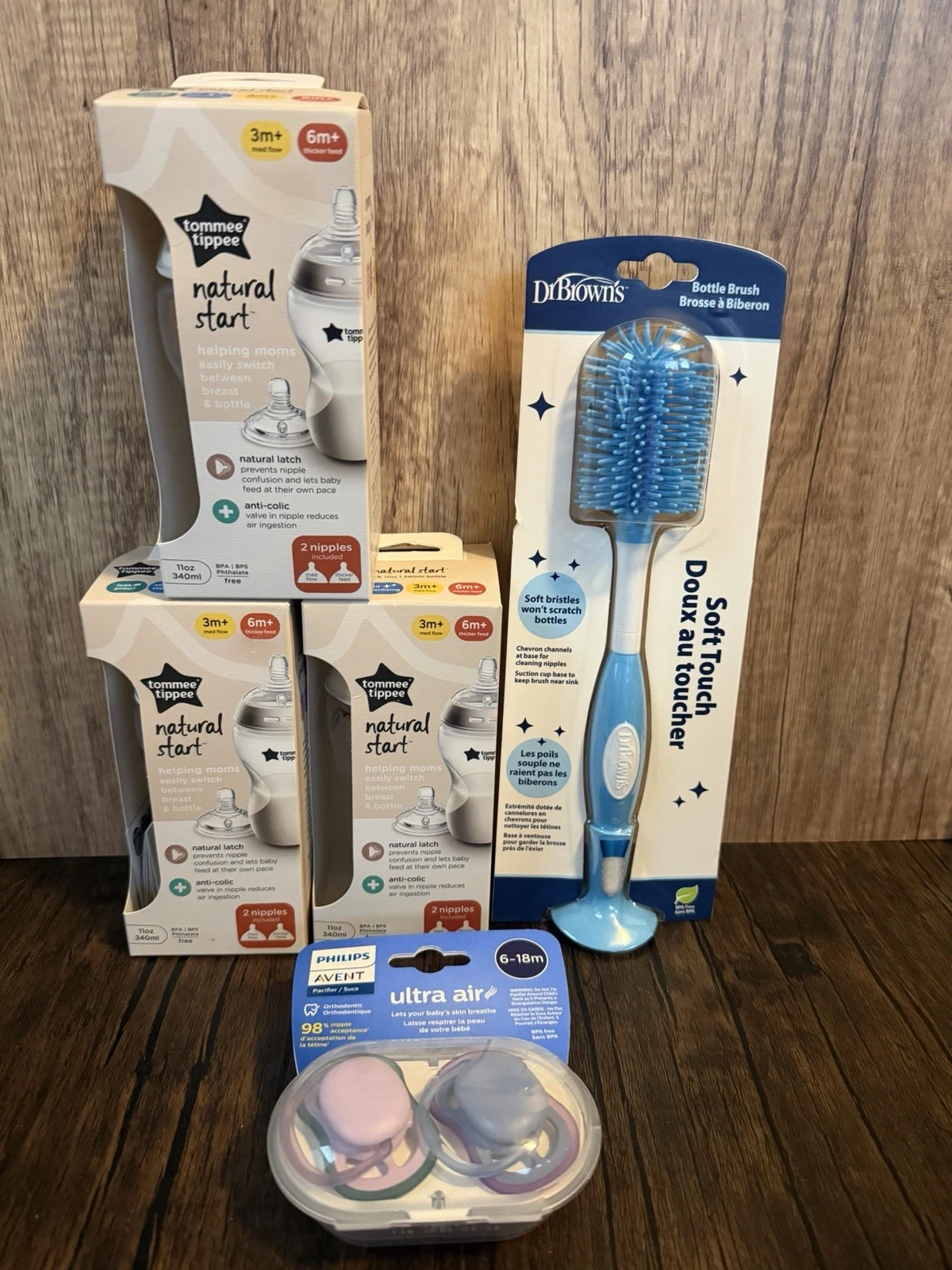 Tommee Tippee Bottle Bundle w/ Dr Brown Brush & Avent Pacifiers
Opens in a new window or tab