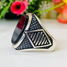 925 Sterling Silver Mens Onyx Ring Bold Black Gemstone All Sizes Available
