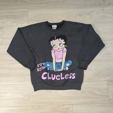 Vintage Betty Boop Clueless Crewneck Sweatshirt Size Large Gray Retro Girly 90s