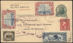 USA 1928 Graf Zeppelin Germany Mi8A Postal Card Air Mail 5c Beacon Cover 116183