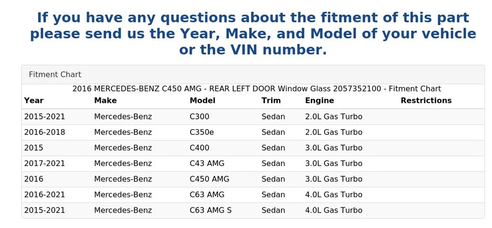 Mercedes-Benz C450 AMG 2016 - puerta trasera izquierda ventana vidrio 2057352100 Foto 4 de 4