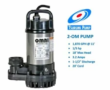 TSURUMI 2-OM 1,870 GPH SOLIDS HANDLING POND & PONDLESS WATER FEATURE PUMP