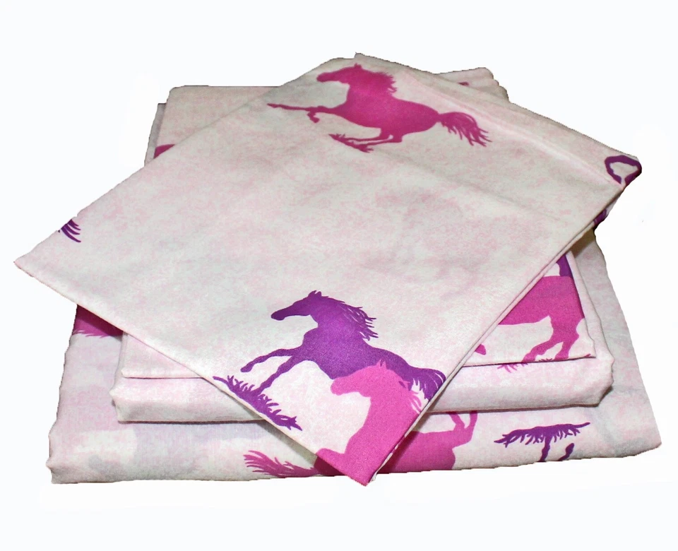 GIRLS Purple Pink Horse Pony Hearts Paisley Comforter Set Sheets Bed In A Bag - Image 2 of 3