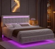 Platform Bed Frame Full Size Floating Base Adjustable Headboard for Kids Teens