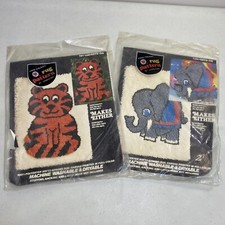 Cat Elephant Pillow or Rug Hook Pattern Red Heart Coats  Clark 1970s Vintage