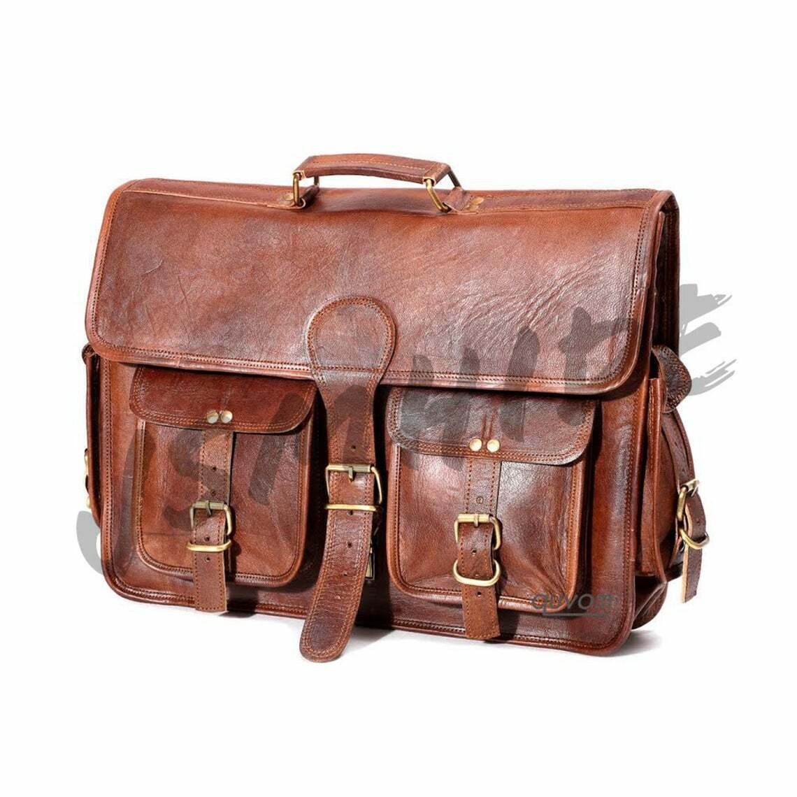Vintage Leather Messenger Bag for Men Laptop Briefcase Satchel