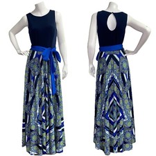 Eliza J Green & Navy Blue Green Paisley Scarf Print Maxi Dress Women’s Sz 4