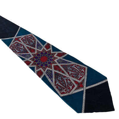 Stanford Executive Geometric 100% Silk Necktie Designer Tie Teal Red Black