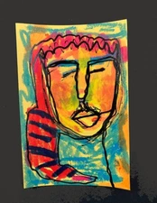 Woman Portrait Painting Naive Outsider 4x6 Wall Art Red Braids April Fool