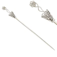Hair Stick, 2 Silver Plated Pewter 5.5" Long with Cone & Flower Dangle