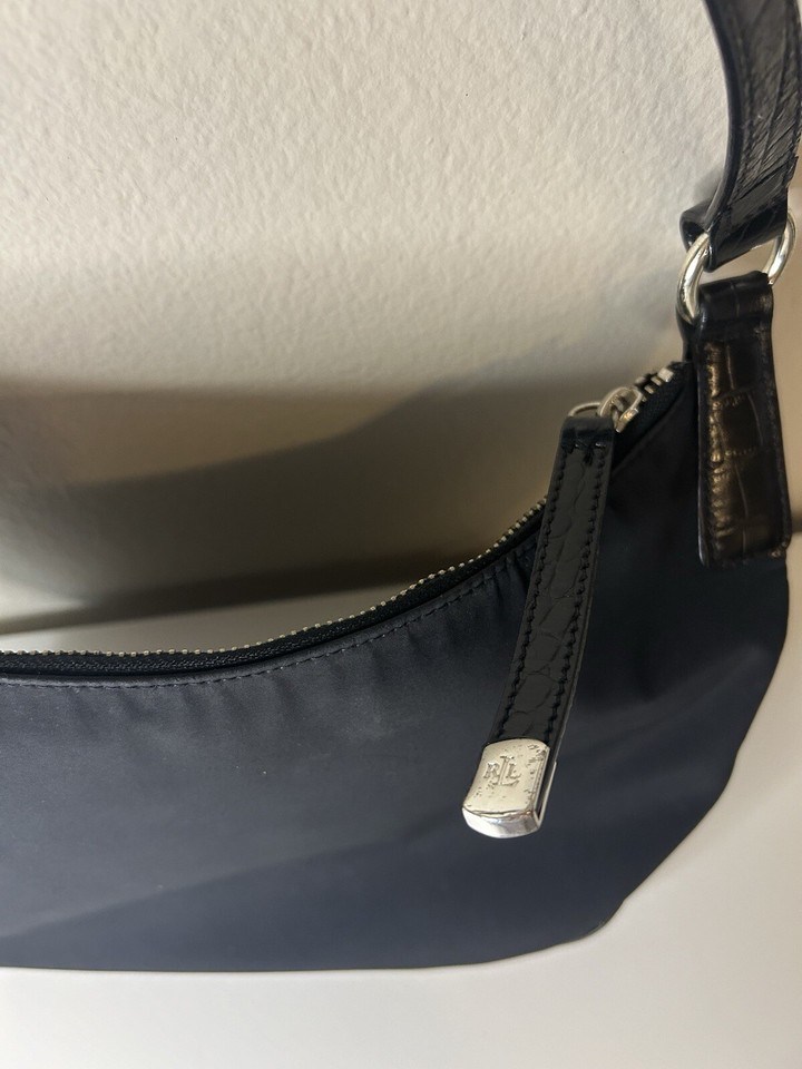 Lauren Ralph Lauren Black Nylon Faux Leather Shoulder Bag Strap Y2K