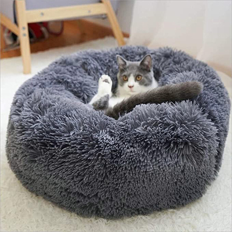 Comfy Calming Dog Bed Washable Donut Round Plush Cat Beds For Pet Anti
