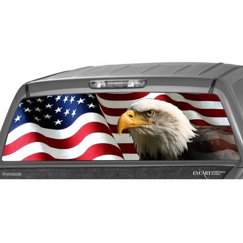AMERICAN FLAG eagle Rear Window Graphic Decal Tint Sticker Truck perforated usa - Picture 1 of 1