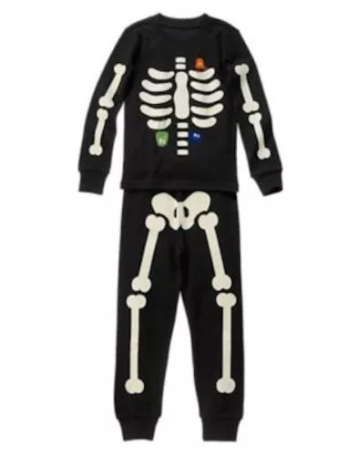 NWT GYMBOREE BLACK Glow in the Dark SKELETON HALLOWEEN PJS PAJAMAS GYMMIES 18 24