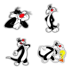 Sylvester Cat Cartoon Set Of 4 Vinyl Sticker Decal - 5'' longer side ID:2