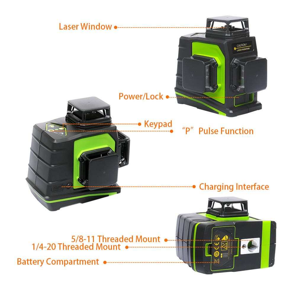12 Lines 3D Rotary laser level self leveling 3 x 360 Degree Vertical Horizontal