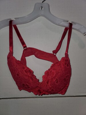 Victoria Secret Push Up Bra Red Lace Front Closure Padded 36B Sexy Valentines