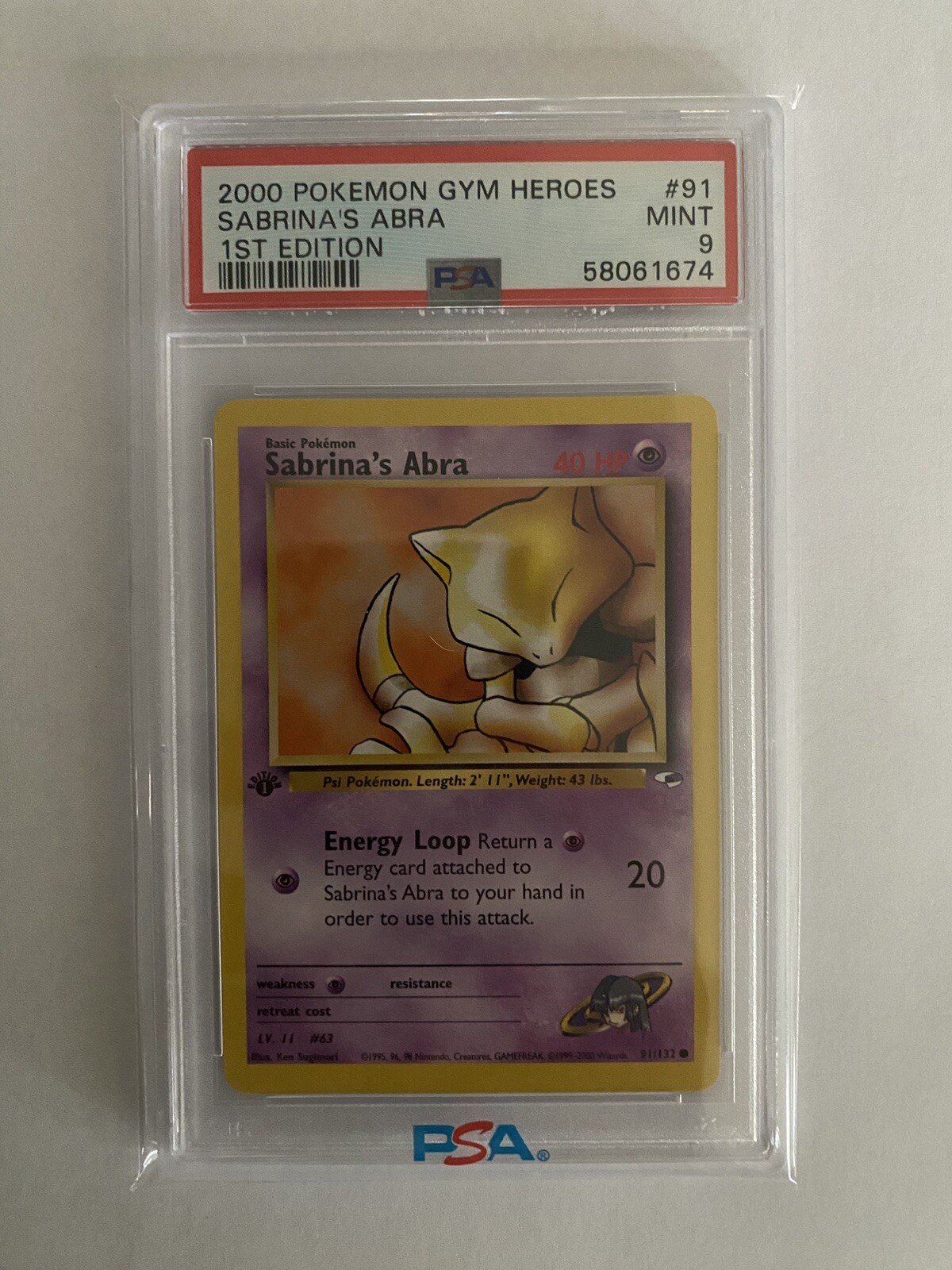 Pokémon - TCG - GYM HEROES - 1ST ED - #91 - SABRINA'S ABRA - PSA 9