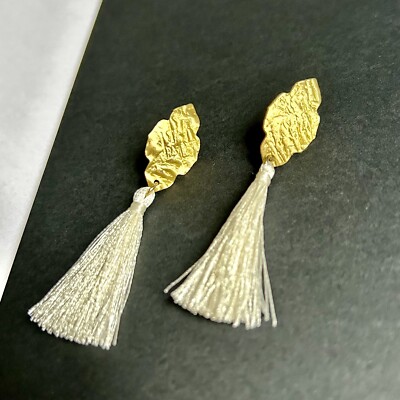 NEW! Matr Boomie  NIHIRA  ASHRAM WINDOW DROP EARRINGS w/TASSEL   Brass, Handmade