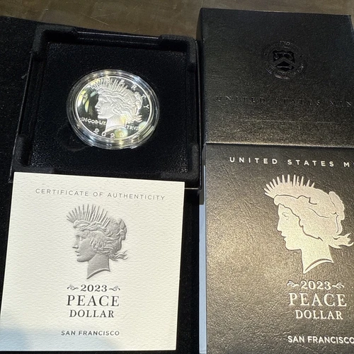 2023 Proof Peace Silver Dollar W / Box & COA