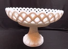 Vintage Fenton Milk Glass Pedestal Compote – Lattice Edge Diamond base 10" Bowl