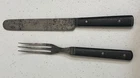 Civil War Era 3-Tine 6” Fork and 7” Knife, Mess Kit Items, Metal w/ Wood Handles