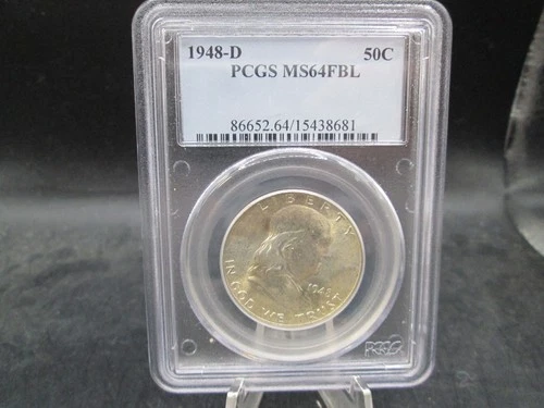 1948 D US Franklin Silver Half Dollar Coin PCGS MS64 FBL