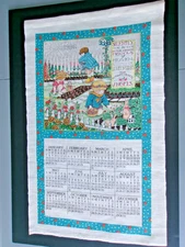 Calendar Towel 1996 Mary Engelbreit Floral Garden Rabbits Kitchen Wall Hanging