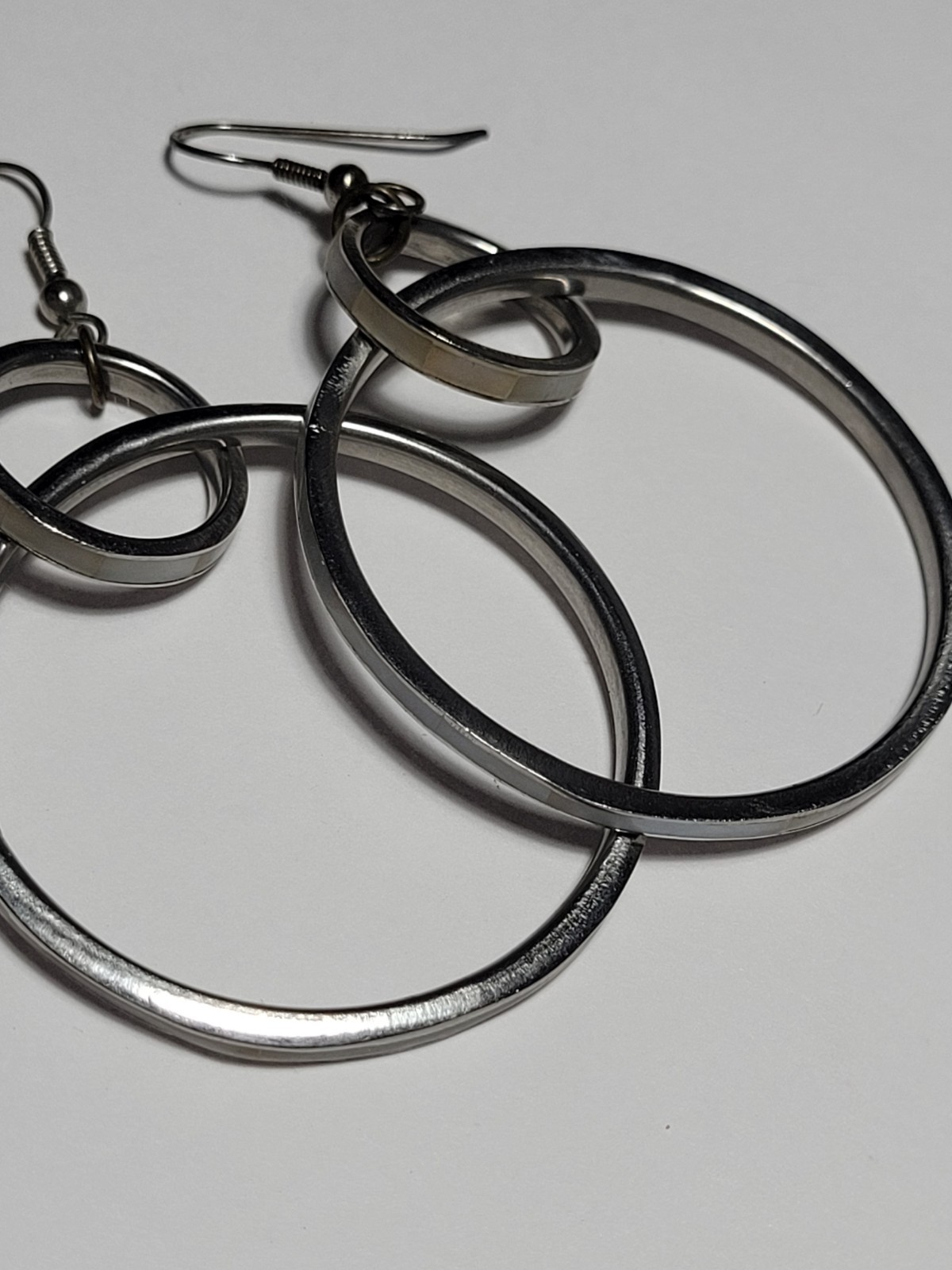 Silver Tone Double Interlocking Circle Hoop Dangl… - image 7