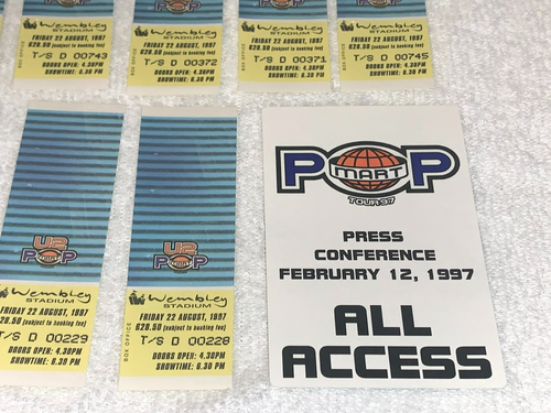 U2 BOX OFFICE 10 KONZERT TICKET STUBS und PASS BONO U 2 POPMART WEMBLEY STADION - Bild 6 von 11