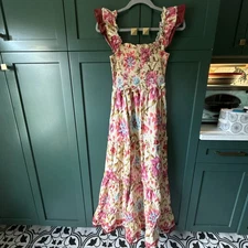 NWT House Of Harlow 1960 Zoey Khaki Floral Print Smocked Maxi Dress Size XS