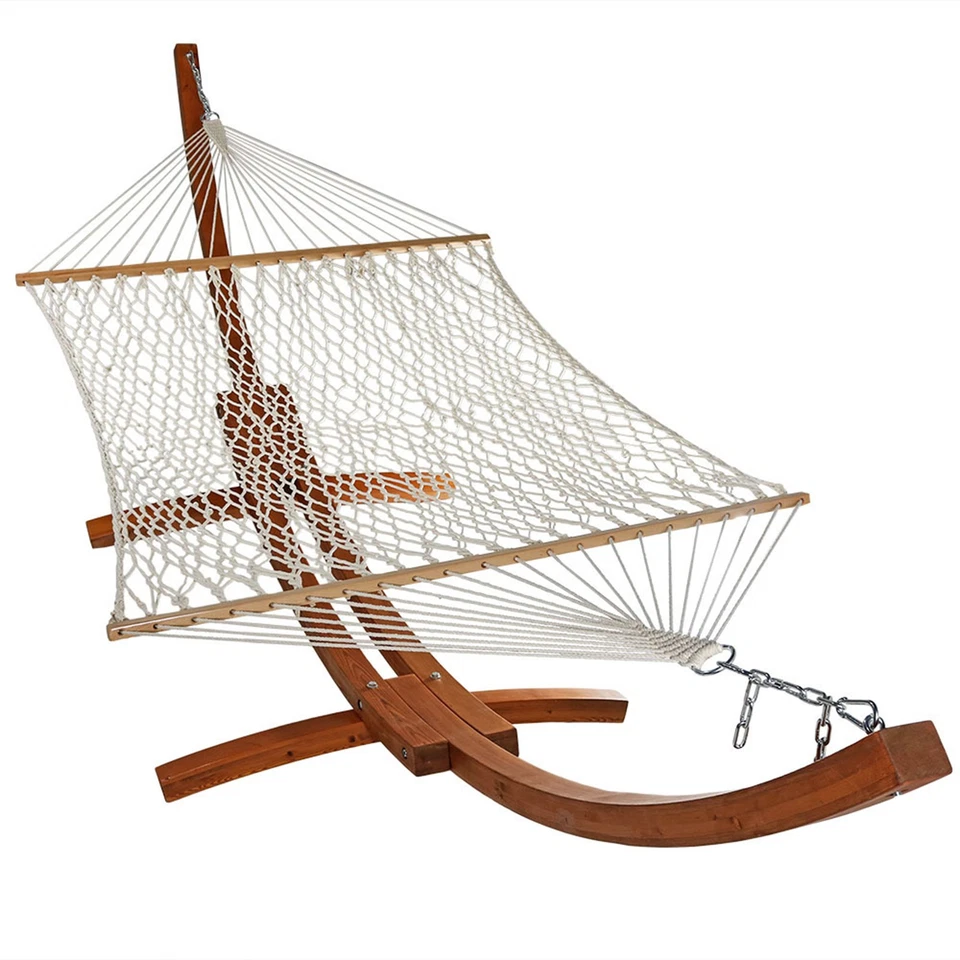 2-Person Cotton Rope Hammock with Universal Steel Stand - Natural by Sunnydaze - Image 2 of 4