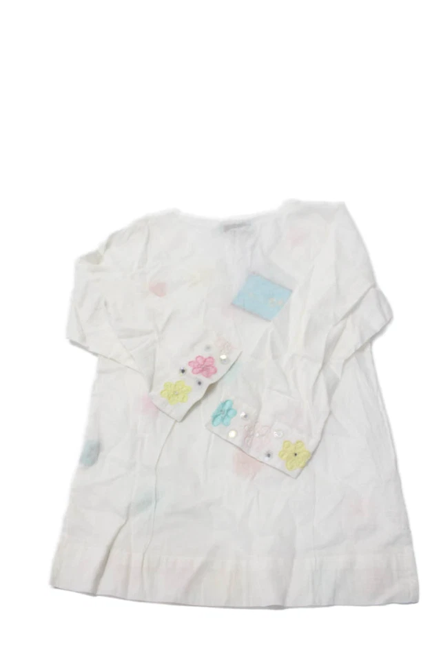 Top túnica manga larga floral blanco de algodón floral con cuello en V talla M de Letarte hecho a mano para adolescentes Foto 2 de 4