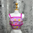 Vintage *Barbie* Clothes: Purple Floral Crop Top, Pink Ribbon Straps, 90's