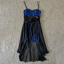 Y2K Whimsigoth Floral Lace Black & Blue High Low Mini Dress Vintage Size M