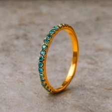London Blue Topaz Round Half Eternity Thin Wedding Band 14k Yellow Gold Plated