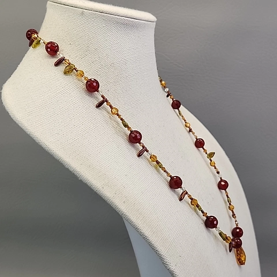 Collar Vintage Cuentas Vidrio Piedra Cornalina Naranja Oro Relleno 25" Foto 4 de 4