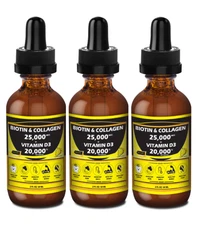 PACK OF 3 COLLAGEN, BIOTIN, & VITAMIN D3 LIQUID DROPS. All in one. 25,000 mcg