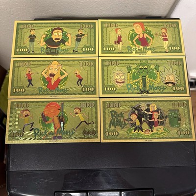 Rick And Morty Gold Foil Novelty Banknote Set   Set of 5   Great Gift!