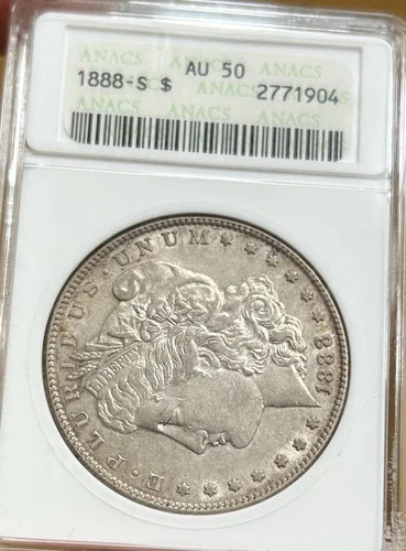 1888-S Morgan Silver Dollar ANACS AU50 Old Soapbox Holder - Spinner!