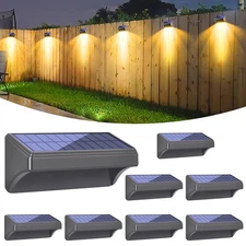 Solar Fence Lights, 8 Pack Plus Size, Warm & RGB Color Changing, Outdoor Wate...